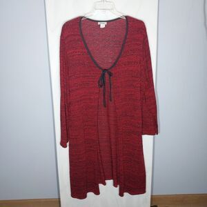 Plus Size 26/28 Red Marled Metallic Shimmer Tie Front Longline Duster Cardigan